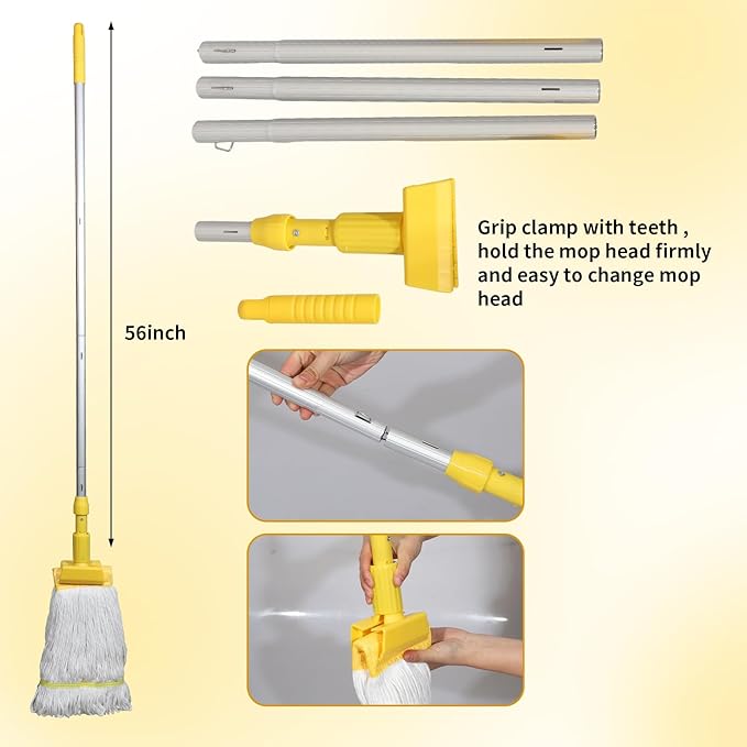 Mop Bucket with Wringer, 22 Qt (5.5 Gallon), Handle, Wheels,Floor Cleaning, 16.5" L x 10.6" W x 26.4" H, Yellow,Add One Cotton Mop