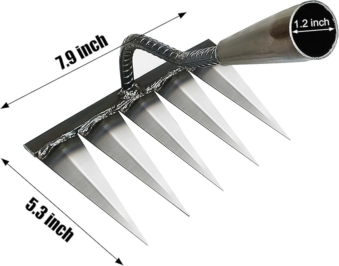 Ironrake The Heavy-Duty Iron Weeding Rake,1pc Iron Rake for Gardening and Weeding with 5 Metal Tines,Weeding Rake for Sturdy Dethatching,Ironrake for Backyard Lawn Loosening Planting Weeding