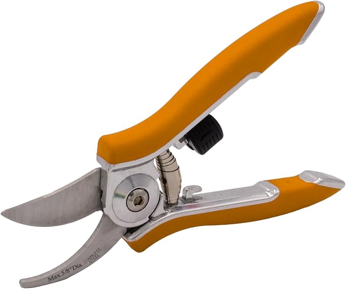 Dramm ColorPoint Stainless Steel Compact Garden Pruning Shears, Hand Pruner, Garden Clippers, with Heavy Duty Blade and Easy grip Handle, Orange