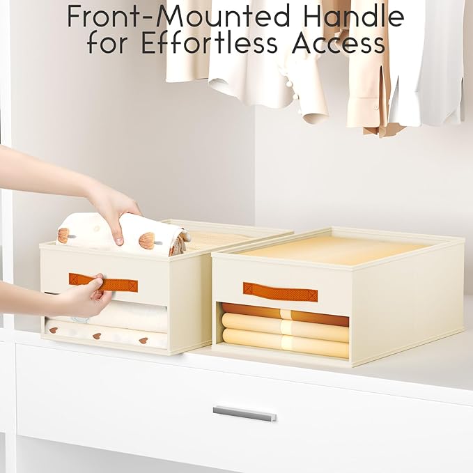 Homsorout Drawer Organizers and Storage - 8 Pack Foldable Pants Organizer with Clear Window & Handles, Fabric Closet Organizer for Clothes, Jeans, Sweaters, Towels, T-shirt, Scarf (Beige)