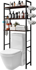 Over The Toilet Storage Rack 3 Tier Bathroom Organizer Shelf Over Toilet Freestanding Space Saver Toilet Stands with 10 Hooks Multifunctional (BlackOak)