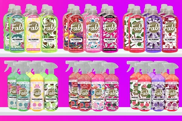 HOUSE OF FAB! Powerful All Purpose Cleaner, Dirt & Grime Removing Multi Purpose Cleaner, Used for Floors, Walls, and Any Hard Surface, Used on Large Areas, 33.8 FL Oz, 6 Pack, Fruity
