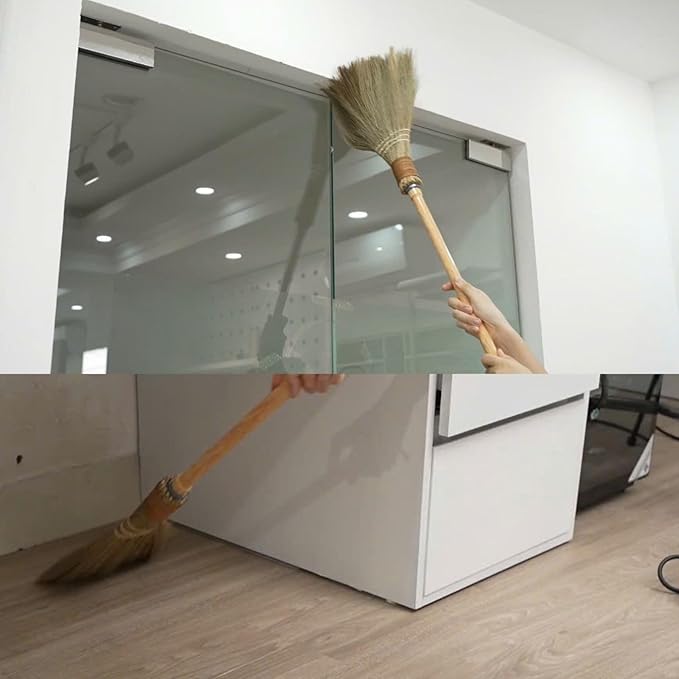 BMart Home Small Natural Whisk Sweeping Hand Handle Broom - Vietnamese Straw Soft Broom for Cleaning - Decoration Items - Indoor - Outdoor - 7.87'' Width, 24.4" Length