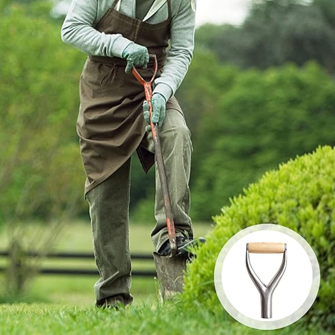 SYCOOVEN Shovel D Grip Handle, Metal Shovel Replacement Handle with Wooden Grip Spade Handle for Garden Digging Raking Tool, 3.1cm/1.22inch Inner Diameter(Silver)