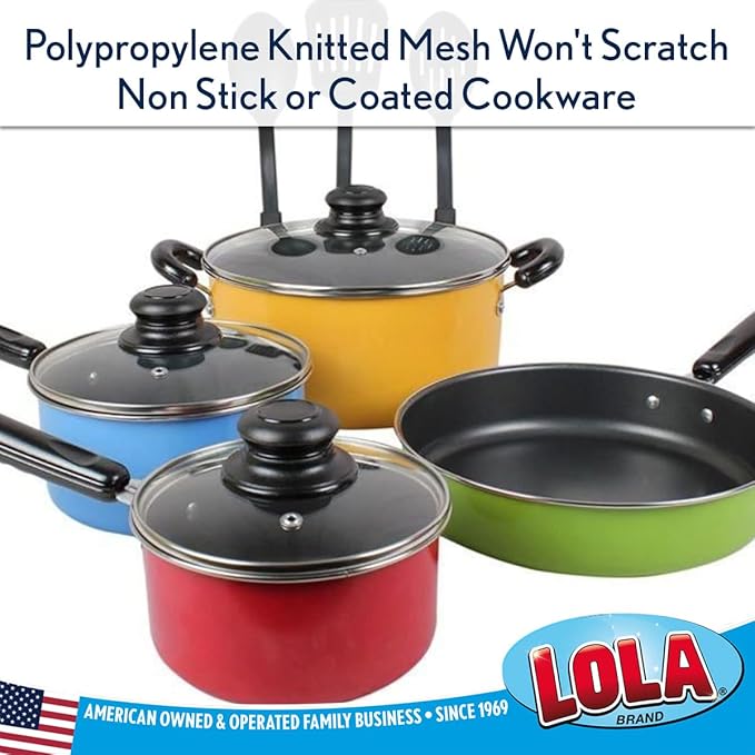 LOLA Jumbo 4" Plastic Mesh Scouring Pads, 12 Pack, Non-Scratch, Great for Pots, Dishwashing, Sinks, Appliances, Assorted Colors