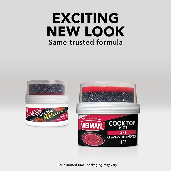 Weiman Cooktop Cleaner Paste, Easily Remove Burned-On Food, Grease and Watermarks, Leaving Your Glass Cook Top Sparkling