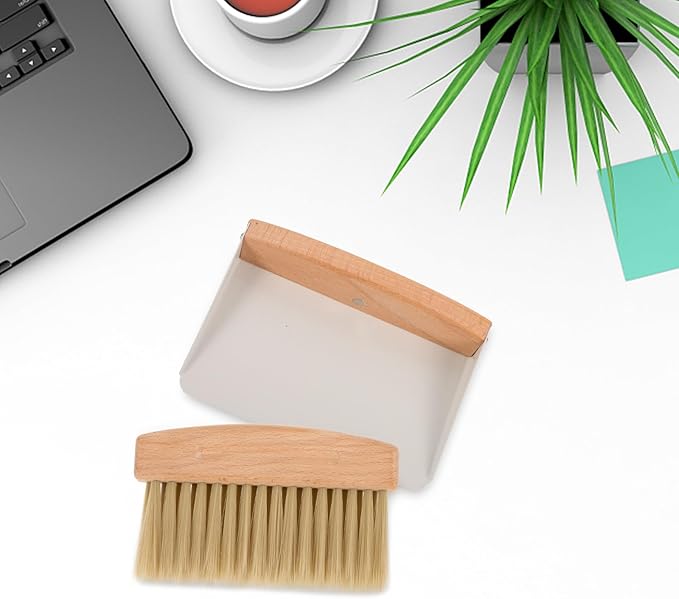 Mini Broom and Dustpan Set White Nylon Portable Desktop Cleaning Brush Multi-Function Pet Cleaning Accessory for Home and Office Use
