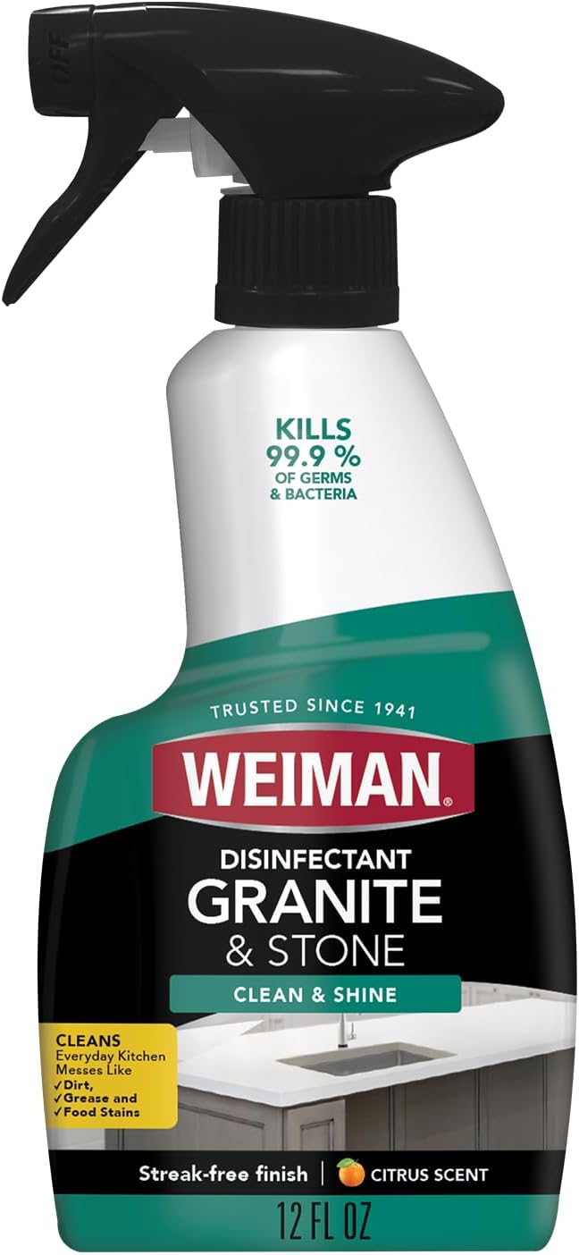 Weiman Granite Cleaner and Polish - 12 Fluid Ounce - Enhances Natural Color in Granite Quartz Marble Soap Stone and More