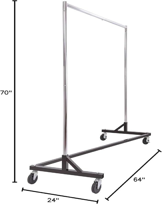 Commercial Garment Rack (Z Rack) - Rolling Clothes Rack, Z Rack With KD Construction With Durable Square Tubing, Commercial Grade Clothing Rack, Heavy Duty Chrome Commercial Garment Rack