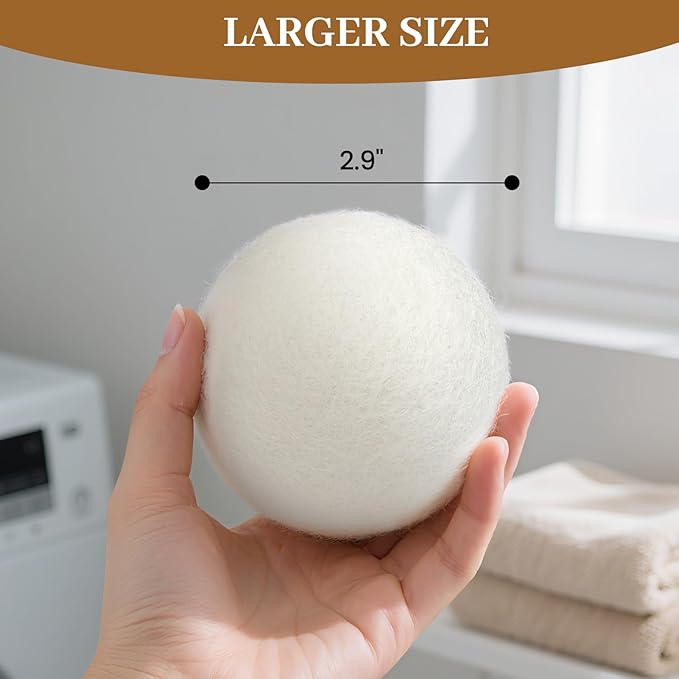 Wool Dryer Balls Handmade 3 Pack XL, Laundry Dryer Lint Balls, Reusable New Zealand Wool Natural Fabric Softener Essentials, Replace Dryer Sheets, Wrinkles Free, Shorten Drying Time