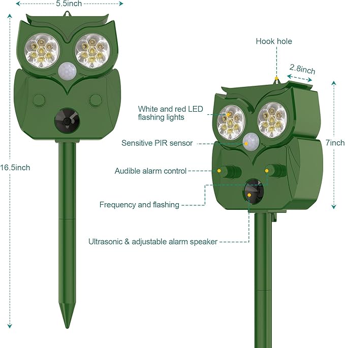 Ultrasonic Animal Repellent - Deer, Squirrel, Cat Repeller Outdoor Sonic Fortress Pro Solar Waterproof Solar Powered Ultrasonic Device for Garden & Yard Professional Deer Repellent Devices(1 Pack)