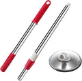 Spin Mop Replacement Mop Handle, 49-inch 360 Degrees Rotating Telescopic Replacement Mop Stick with Stainless Steel Disc for Spin Mop Bucket Cleaning System (Stainless Steel Disc, Red)