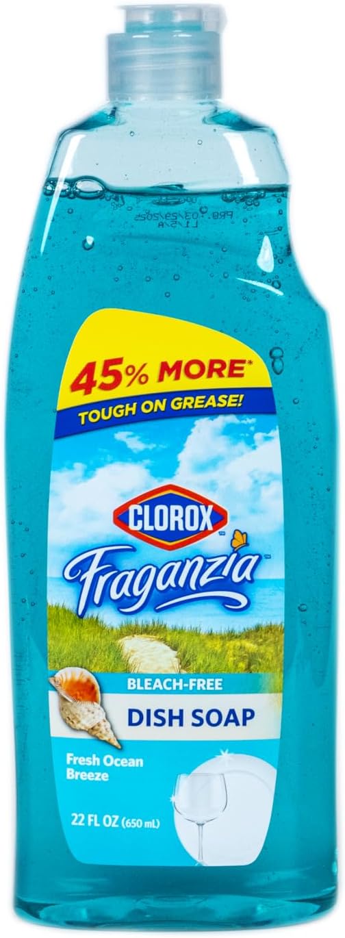 Clorox Fraganzia Liquid Dishwashing Soap - Cuts Through Tough Grease FAST - Quick Rinsing Dish Soap Formula Washes Away Grime - A Powerful Clean You Can Trust, Ocean Scent, 22 Fl Oz (Pack of 2)