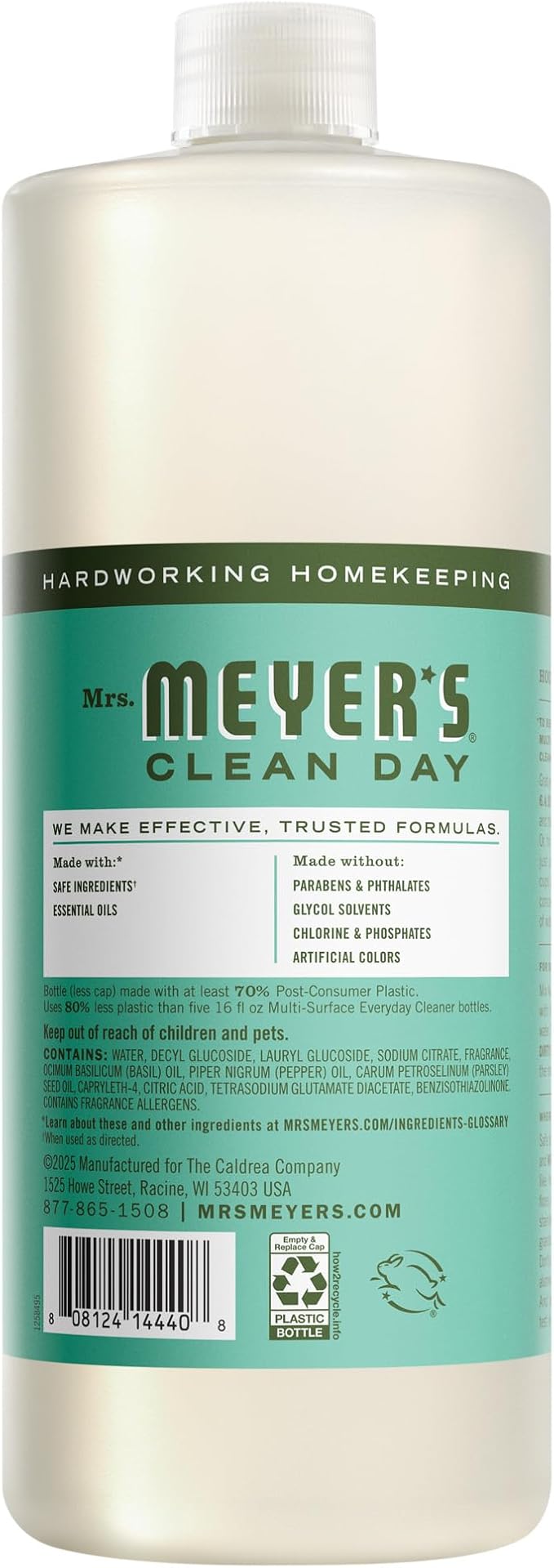 MRS. MEYER'S CLEAN DAY Multi-Surface Everyday Concentrate, Basil Scent, 32 Fl Oz Bottle