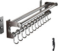 Hanging Wall Mount Knife Wall Mount,Kitchen Utensil Hanger,Space-Saving Kitchen Utensil Rack with Hooks,Kitchen Storage Shelf for Utensils Spatula Spoon, Easy to Clean (Grey, 50CM+10Hook)