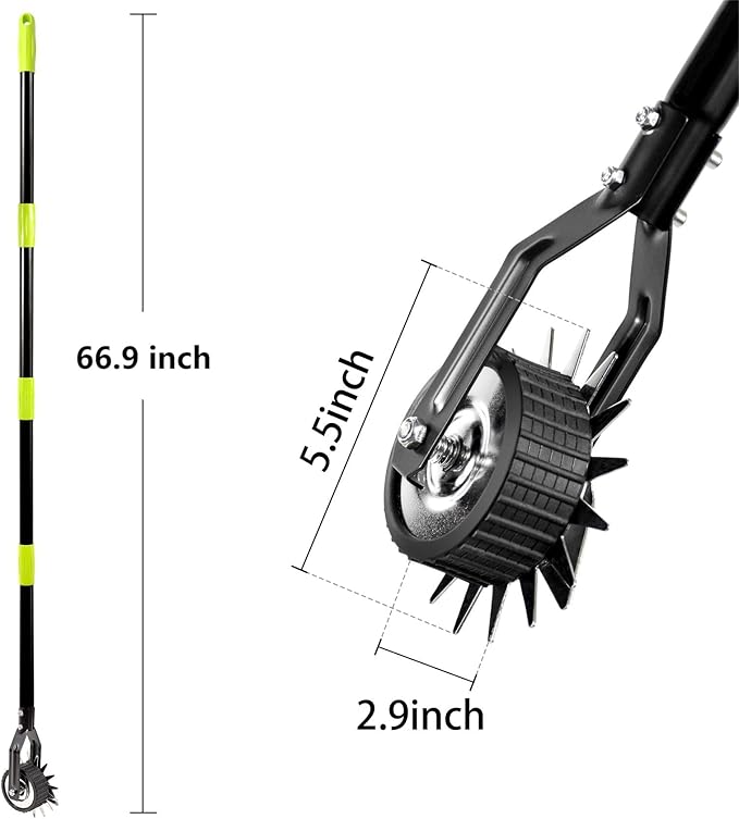 Wheel Rotary Lawn Edger - Manual Grass Edger with Long Handle (66.9 Inch), Adjustable for Landscaping, Garden, Yard