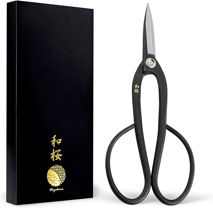 Wazakura Yasugi Steel Made in Japan Ashinaga Bonsai Scissors 8 in (200 mm), Pruning Shears, Japanese Gardening Tools - Yasugi Steel Ashinaga