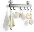 8 Hooks Aluminum Kitchen Rack, No Drilling Wall Mount, Strong Adjustable Suction Cup Hooks for Organizing Kitchen Utensils, Spatulas, Mugs, and Cutlery (Grey, 40cm)