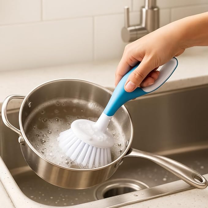 Non-Slip Grip Small Handy Scrubber, Blue – Compact Handheld Cleaning Brush for Sink, Counter, Tile and Tub, Durable Bristles for Everyday Household Scrubbing
