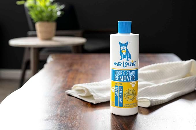 MR LOUIE Stain & Odor Remover for Carpet & Upholstery - Precision Pour No-Spray Cleaner Tough on Dog & Cat Urine, Vomit & Kid Stains - Safe for Kids & Pets (16oz)
