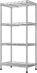 4-Tier Metal Shelf Wire Rack,Narrow Shelving Unit 17.3" Wx11.4 Dx44.3 H,Height Adjustable Kitchen Pantry Shelves with Lockable Wheels Storage for Laundry,Office,Bathroom Or Small Spaces