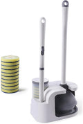 Eyliden Disposable Toilet Brush and Plunger Combo | 2-in-1 Toilet Bowl Wand Kit - 10 Count Pre-Soaked Refill Heads, 3-Step Plunger, Storage Holder - Compact Toilet Cleaning System, White