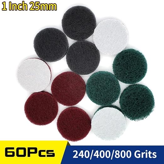 60 PCS 1 Inch 25mm 240-800 Grit Multi-Purpose Flocking Scouring Pad Duty Nylon Cloth for Polishing & Grinding,800