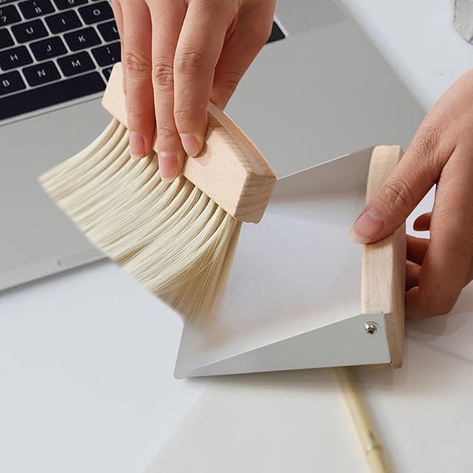 Mini Broom and Dustpan Set White Nylon Portable Desktop Cleaning Brush Multi-Function Pet Cleaning Accessory for Home and Office Use
