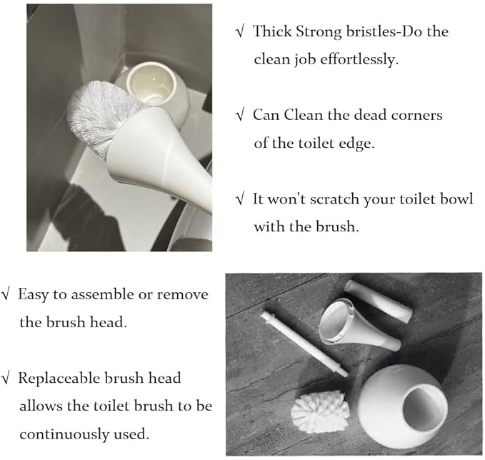 White Toilet Brush and Holder Set,Modern Bathroom Decor Closed Toilet Bowl Brush Household Cleaning Brush for Bathtub