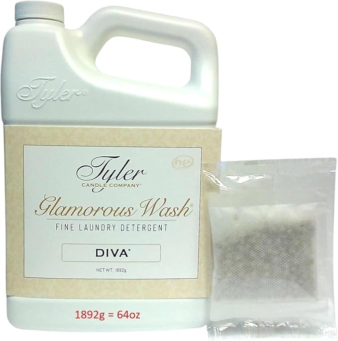 Tyler Candle wash Laundry Detergent, Diva, Liquid, 64 Fl Oz HE Safe w/Dryer Sachet Pouch oh