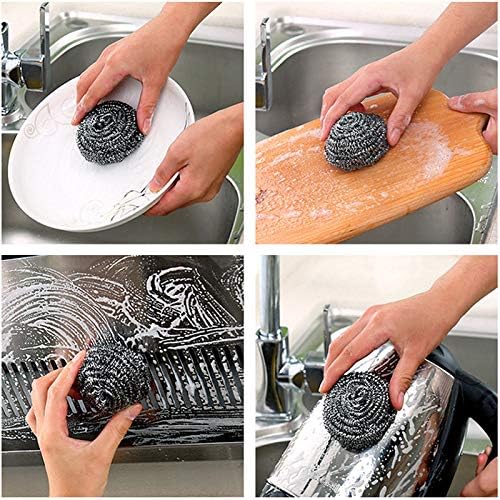 TopHomer 4 Pcs Stainless Steel Wire Balls Scrubbing Scouring Pad for Removing Heavy Dirty Home Cleaning Tools Easy to Clean