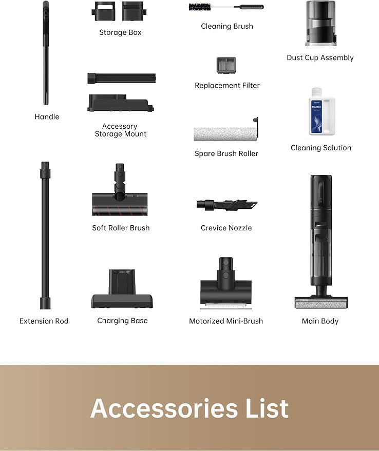 DREAME H12 Dual Vacuum Mop, 4-in-1 Cordless Vacuum Mop Combo, Wet Dry Vacuum Cleaner for Hard Floor, Cordless Vacuum for Multi-Surface, One-Step Self Cleaning with Hot Air Drying, Black
