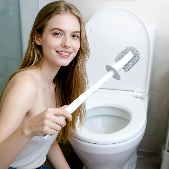 Toilet Bowl Brush and Holder Set - Toilet Scrubber Brush,Cleaning Brush,Bathroom Decor,Household Essentials,Cleaning Supplies,White