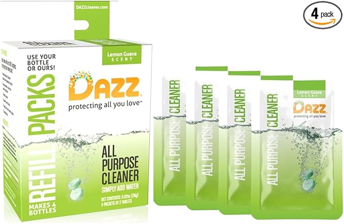 DAZZ Natural Cleaning Tablets - All Purpose Cleaner Refill Pack - Makes (4) 32oz Bottles - Just Add Water