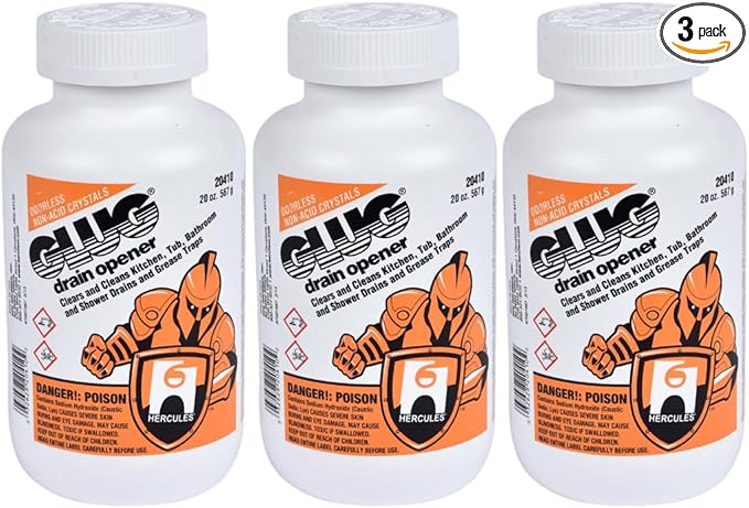 Oatey 20410 Hercules Glug Crystals Drain Opener, 20 oz (Pack of 3)