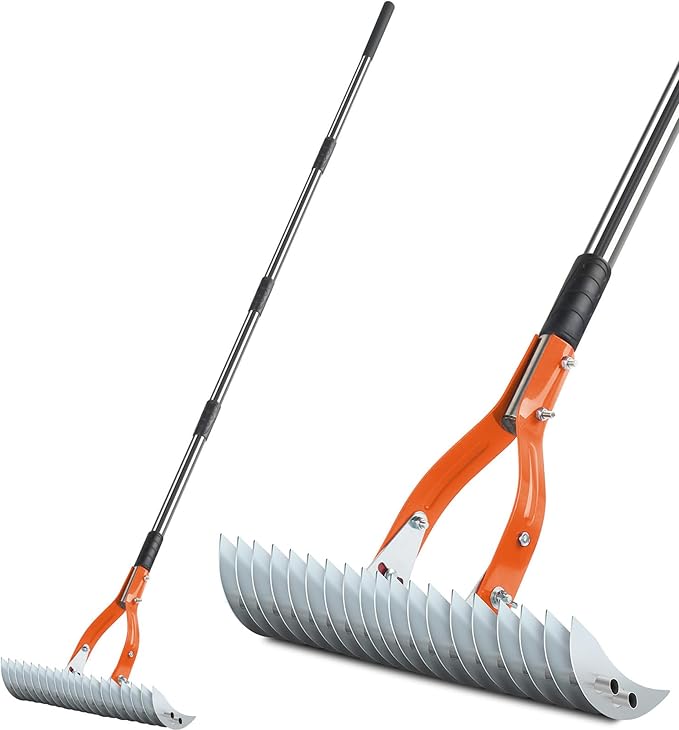Thatch Rake,15" Lawn Dethatcher Rakes,Dead Grass Remover,Manual Dethatching Rake with Adjustable Length Handle,Scarifier Rake,Thatching Rakes for Lawns Grass Loosening Soil