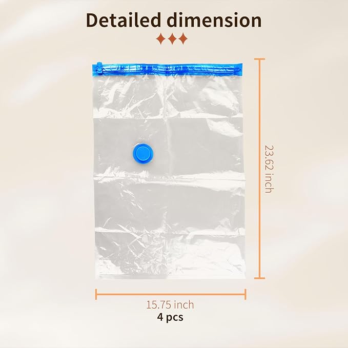 4 Pack Vacuum Storage Bags, Space Saver Bag Vacuum Seal Bags for Clothing Travel Moving Blankets Pillows Storage and Organization, Hand Pump Included