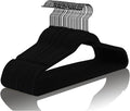 MIZGI Premium All Black Velvet Hangers with Black Hooks (50 Pack) Heavy Duty - Non Slip Felt Hangers - 360 Degree Swivel,Space Saving Clothes Hangers,Durable Strong Hanger for Suits,Coat