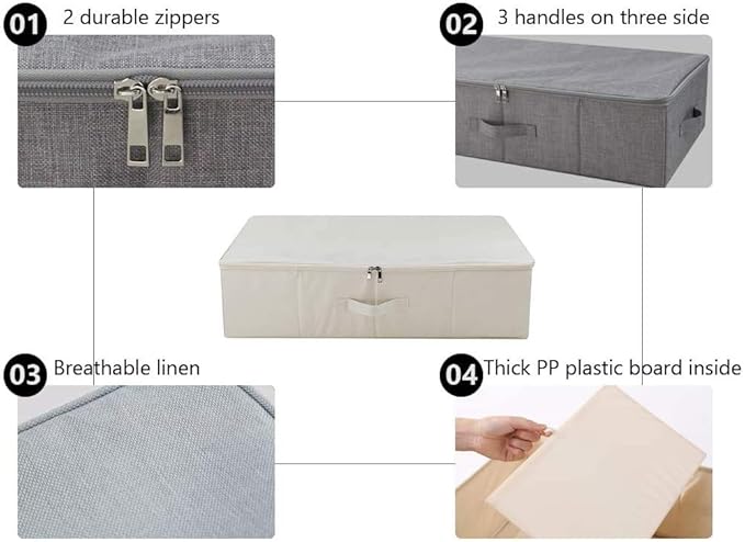 iwill CREATE PRO Pack of 2, Collapsible Rigid Storage Baskets for Underbed Organizer, Good for Clothing, Shoes, Bedding in Wardrobe, College Dormitory, Apartment Shelves Use, Beige
