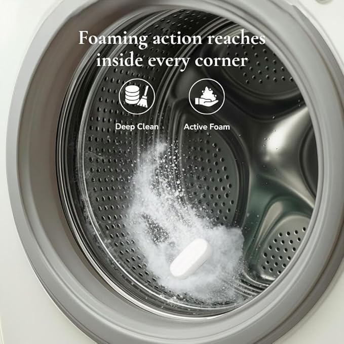Washing Machine Cleaning Tablets, 32 Count, Lemon Scent – Deep Clean Descaler for Front & Top Load Washers, Removes Odor, Dirt & Limescale From Drum & Rubber Tub Sealing, Pet & Septic Safe