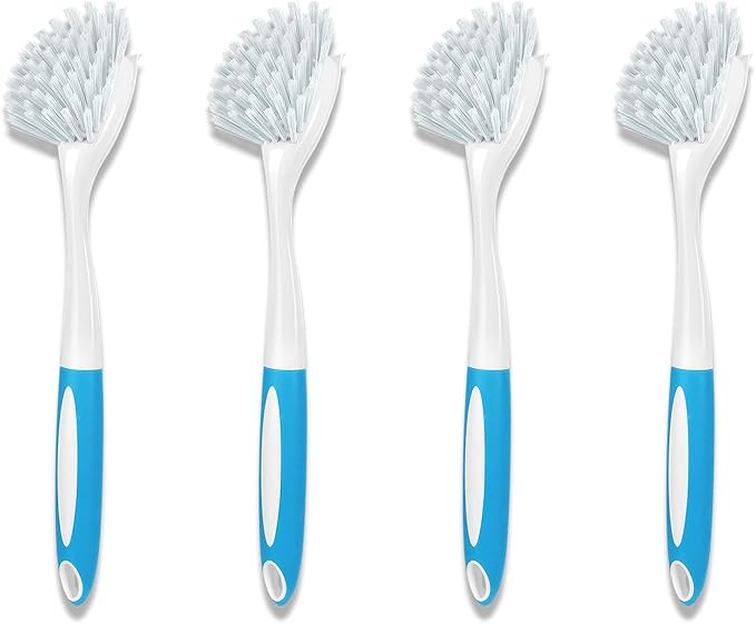 Dish Brush with Handle, Firm Bristles Dish Scrubber for Pots, Pans & Sink Cleaning, 4 Pack