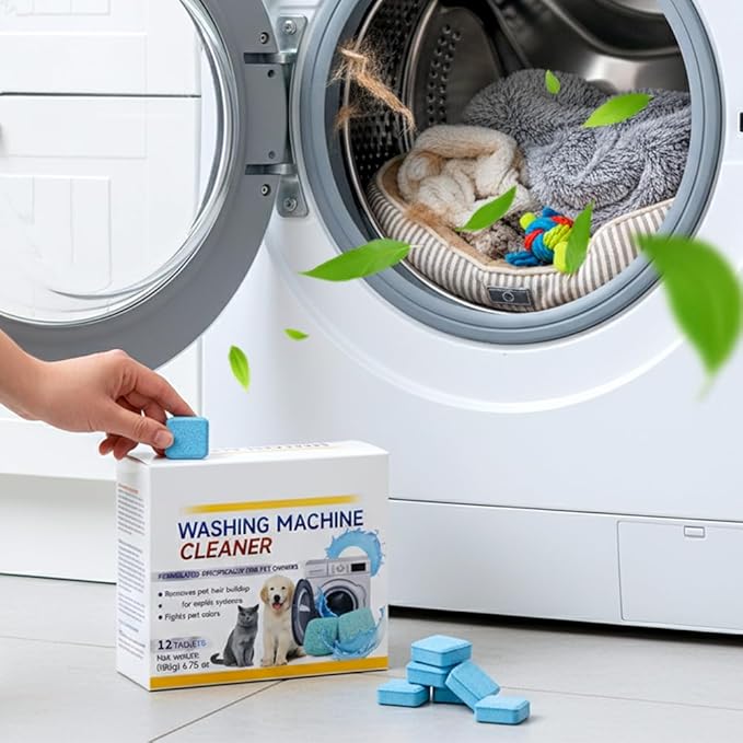Washing Machine Cleaner Tablets, 2026 Upgraded Washer Machine Cleaner Tablets for Pet Owners, Deep Cleaning Pet Hair Remover for Front Loader, Top Load, HE Washer Tub (12 Pack)