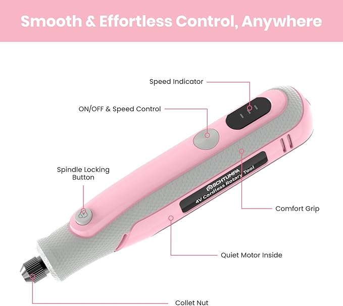 Rotary Tool Kit, Cordless Rotary Tool, Mini Rotary Tool 4V, Variable Speed, with Upgraded Accessories, for Carving, Engraving, Sanding, Polishing, Cutting, DIY Crafts and Pet Nails, Pink