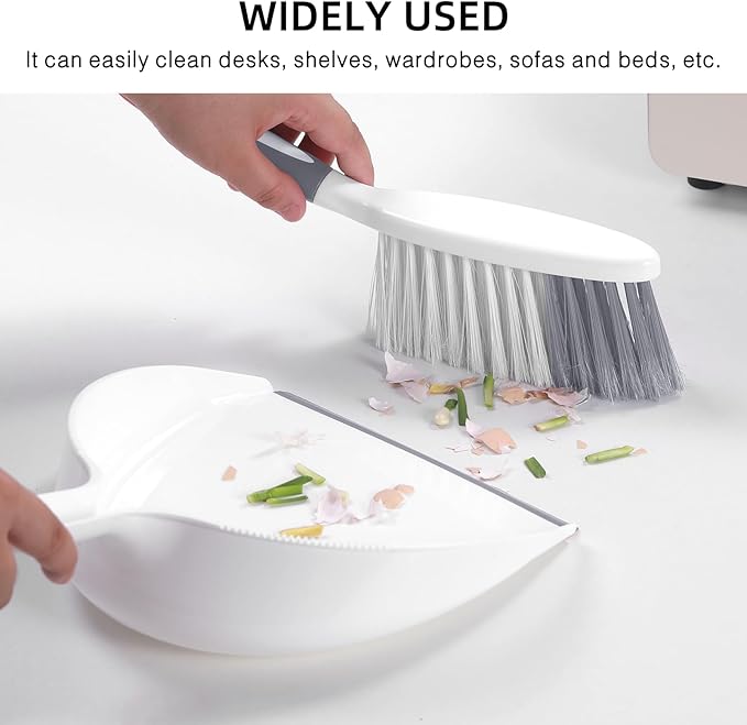 NACENA Dust Pan and Brush Set, Large Hand Broom and Dustpan Set Large Brush and Dustpan Set for Camping Broom and Dustpan Combo for Daily Cleaning Pet Hair Office Home Car, White & Gray