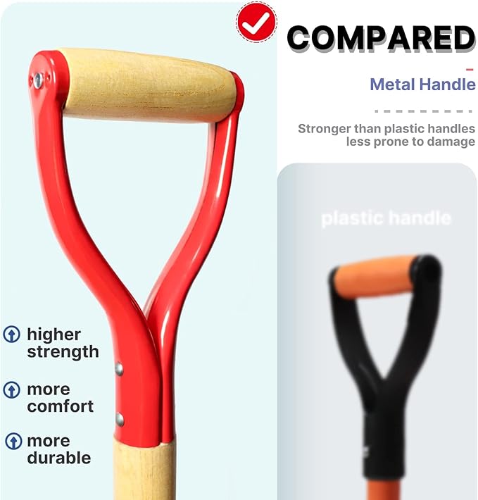 Drain Spade Shovel, Garden Drain Spade, Trenching Shovel, Woode D-Handle, Steel Y-Grip, 45 Inch Spade for Digging Transplanting & Edging (Red)