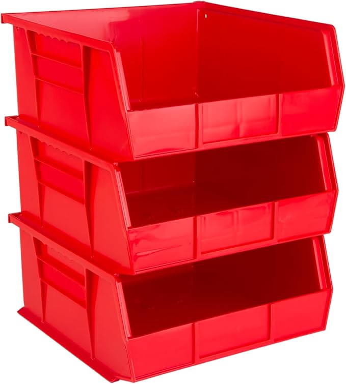 Hudson Exchange 11" x 11" x 5" (3 Pack) Plastic Stackable Storage Bin and Hanging Container, Red