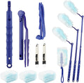 30 Count Heavy Duty Duster Refills with 2 Pcs Handles and Crevice Brushes Starter Kit, Microfibers Multisurface Dusters for Cleaning Home, Celling Fan, Blinds, Vent & Shelves(Blue)