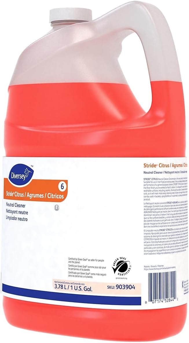 Diversey 903904 Stride Citrus Neutral Cleaner, Commercial Floor Cleaner, Citrus Scent, Concentrate, 1-Gallon