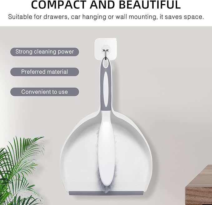 NACENA Dust Pan and Brush Set, Large Hand Broom and Dustpan Set Large Brush and Dustpan Set for Camping Broom and Dustpan Combo for Daily Cleaning Pet Hair Office Home Car, White & Gray
