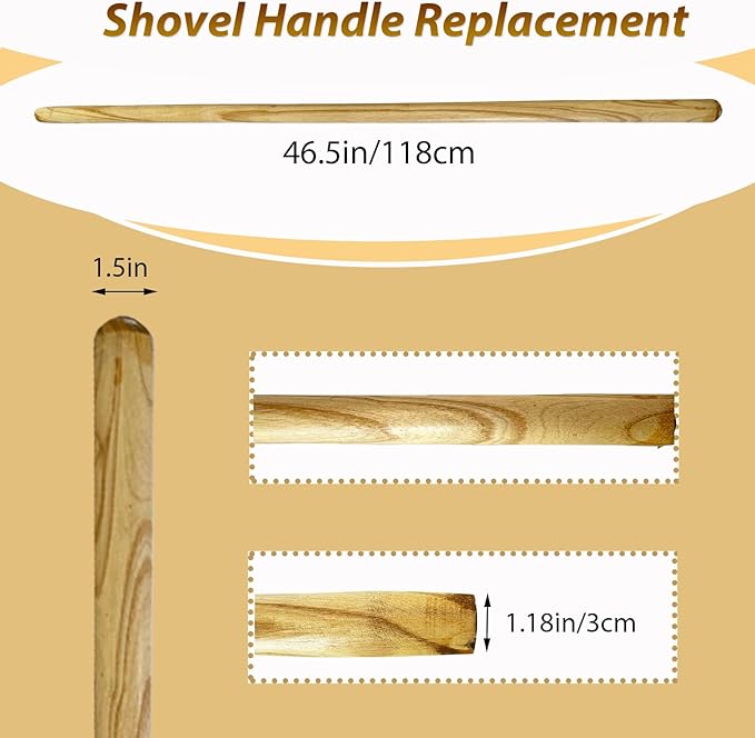 2 PCS 46.5in Wooden Shovel Handle Replacement for Snow Shovel Garden Rake Long Handle Shovels Garden Tool